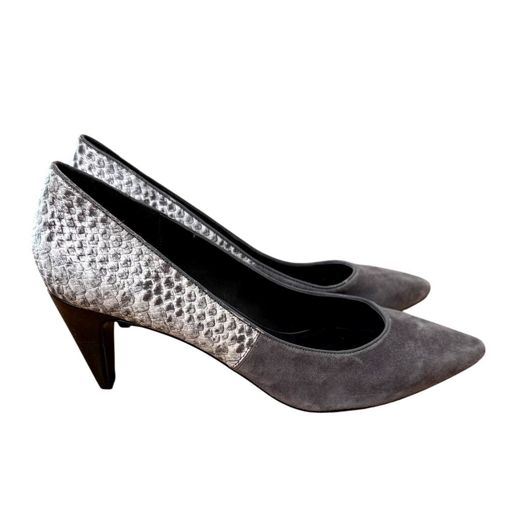 Revolve x LOGO 10 Vintage y2k Suede and Snakeskin Leather Pumps Cone Heel Gray